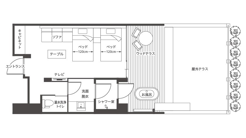 露天風呂付テラスツインルーム平面図