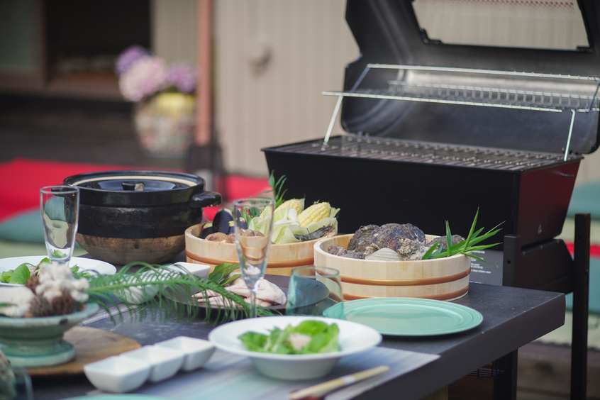お庭でBBQ