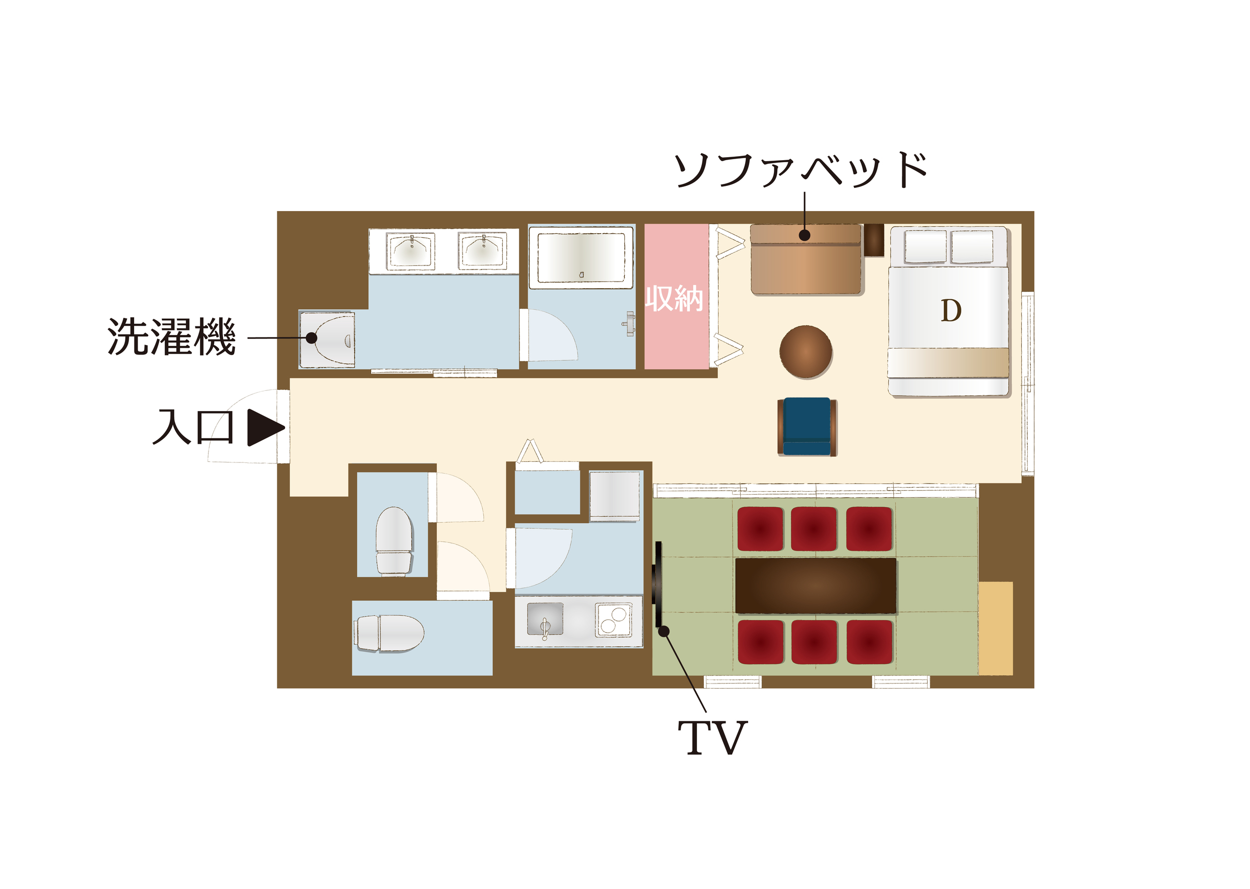 【ダブル1台、ソファベッド1台、和布団2組】祇園