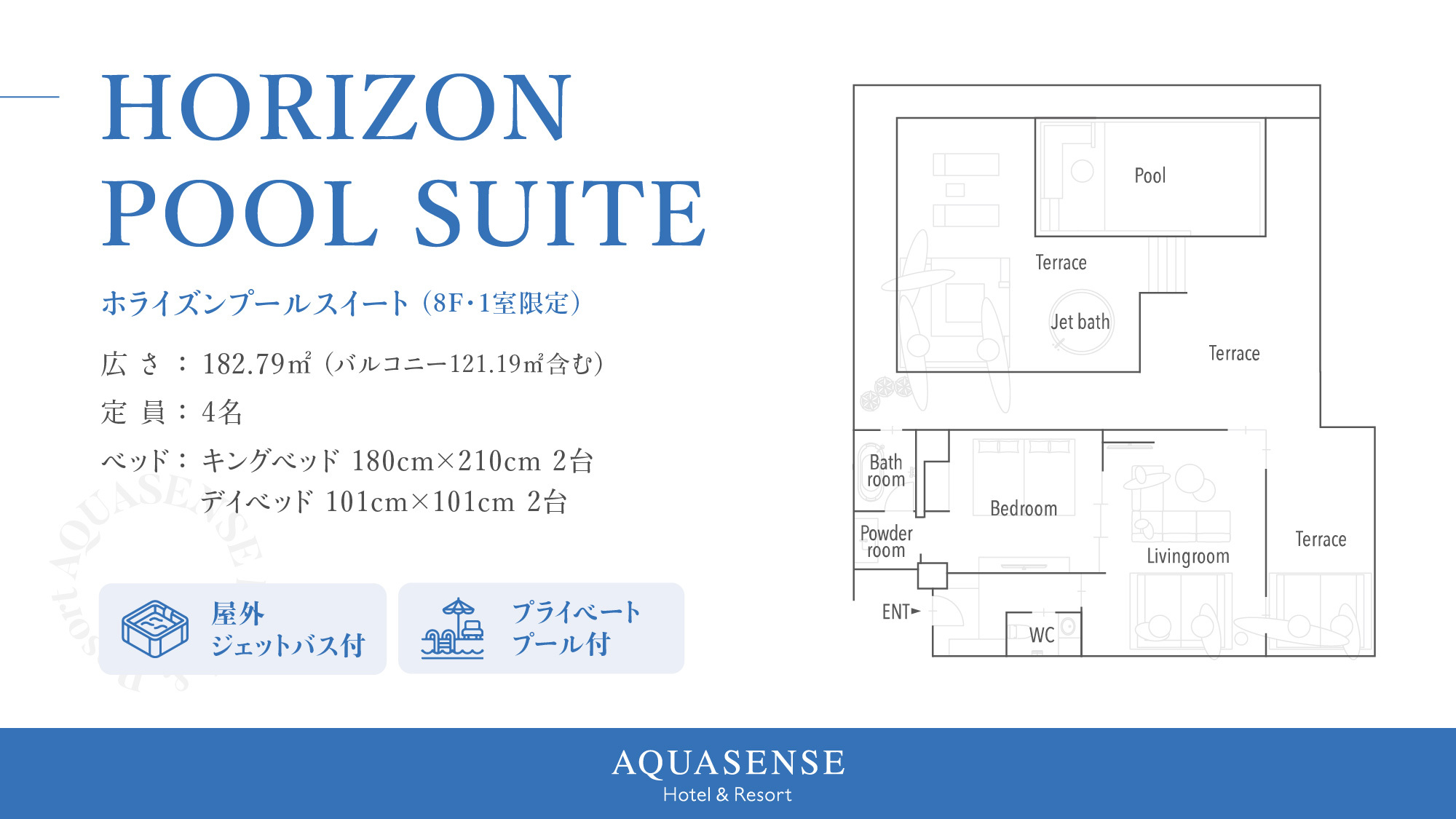 【ホライズンプールスイート(8F)】プライベートプール・ジェットバス付