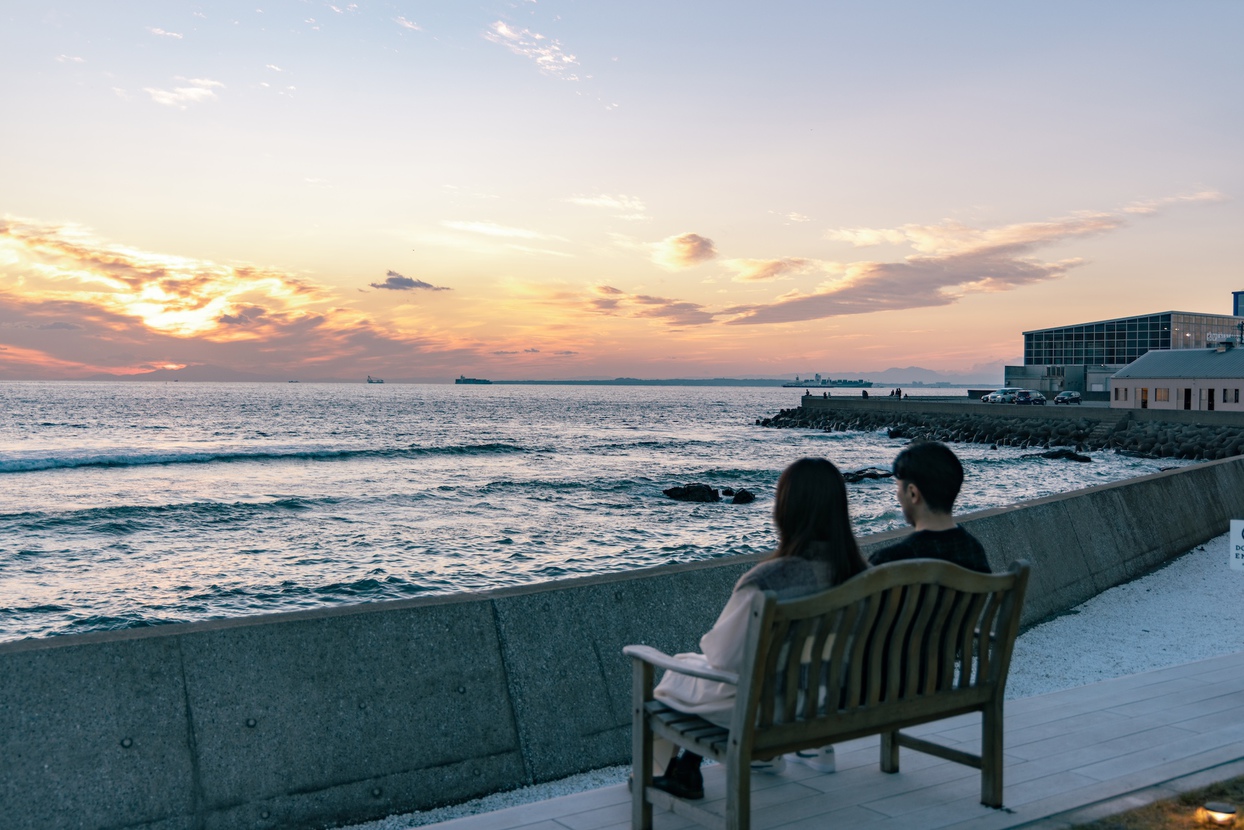 焚き火ラウンジからの夕日