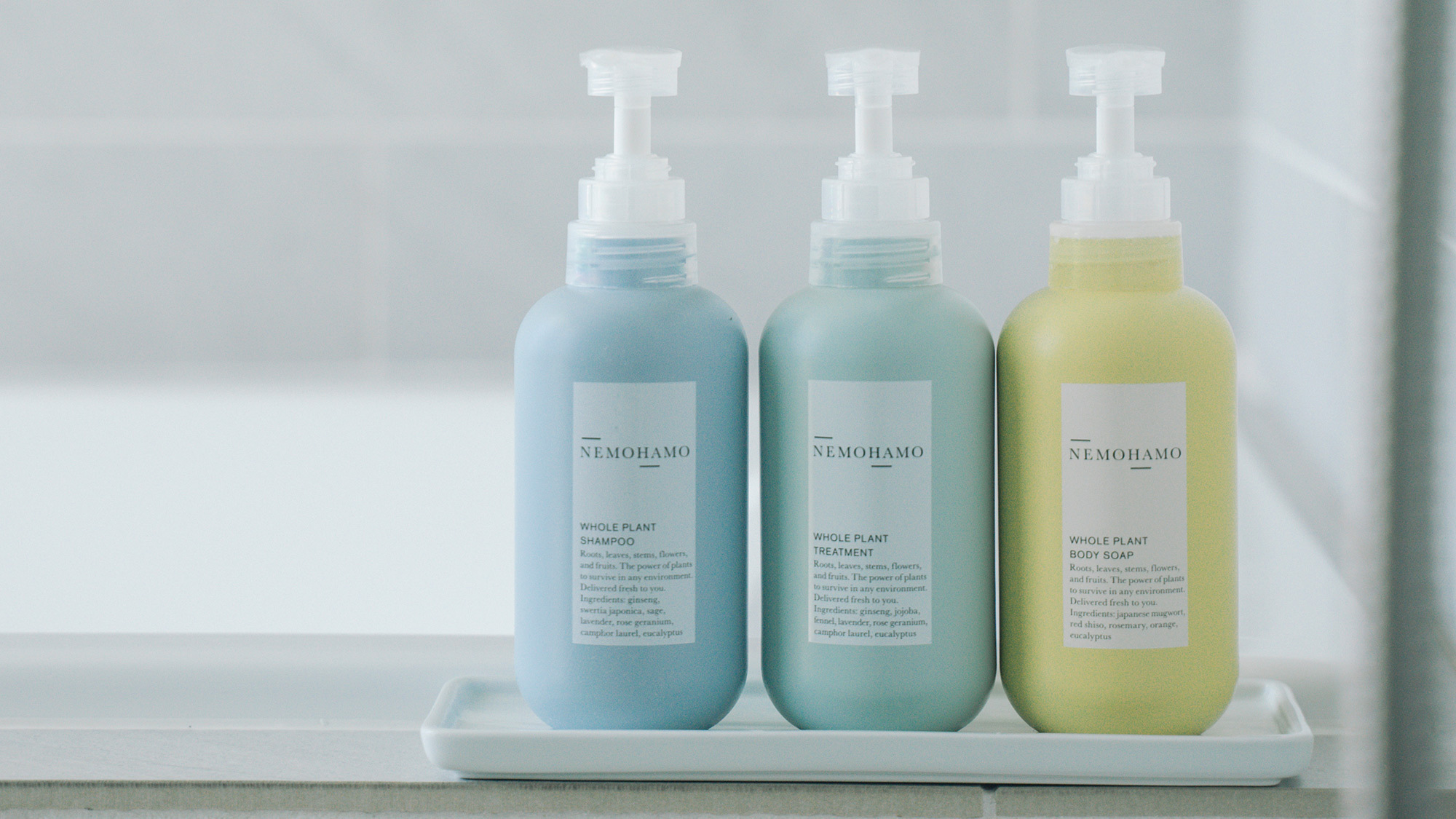 ・【SOL】お肌にやさしいNEMOHAMOシャンプー&トリートメント&ボディソープをご用意