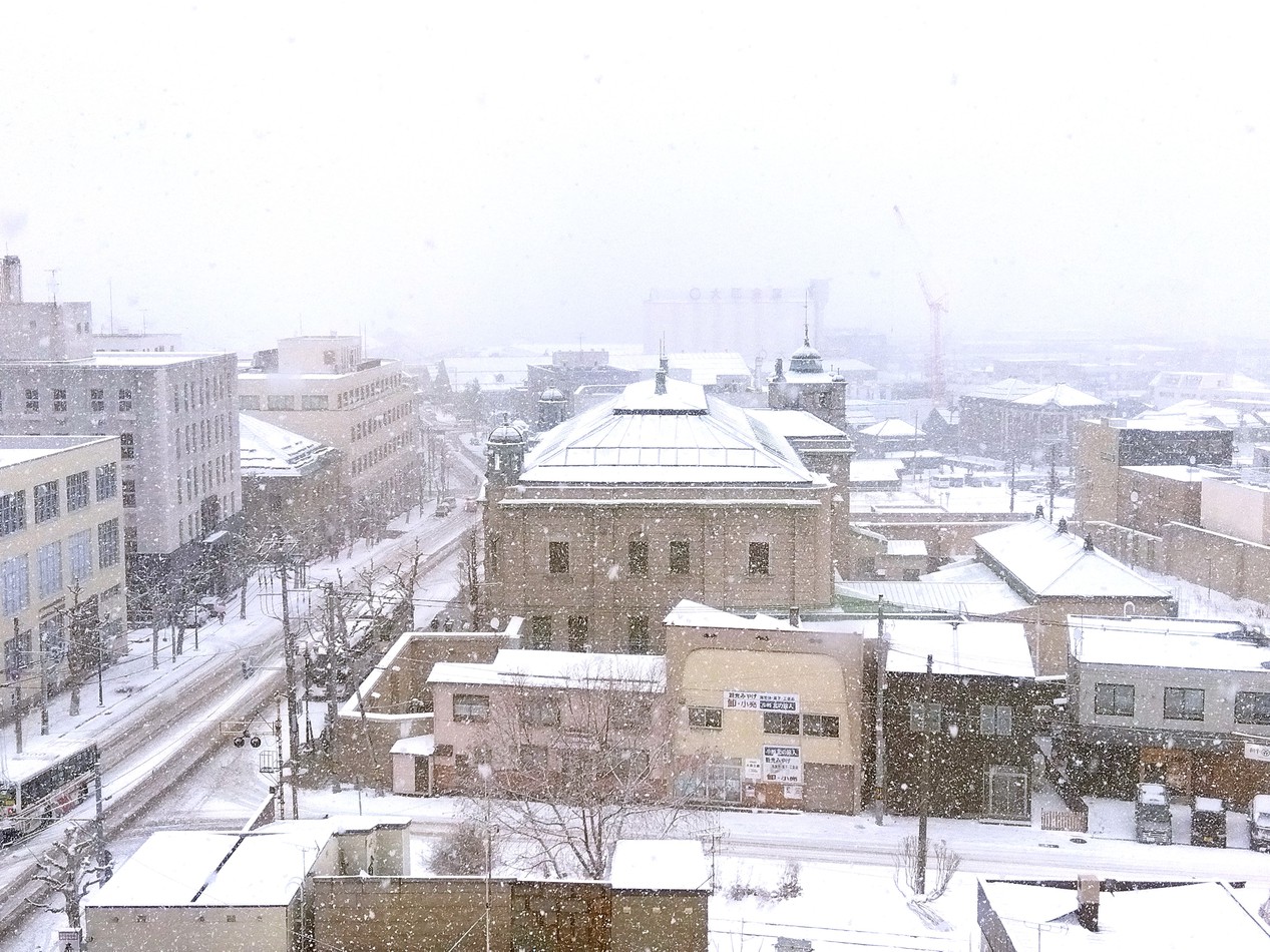 【季節の景観：冬】高層階海側客室からの雪景色