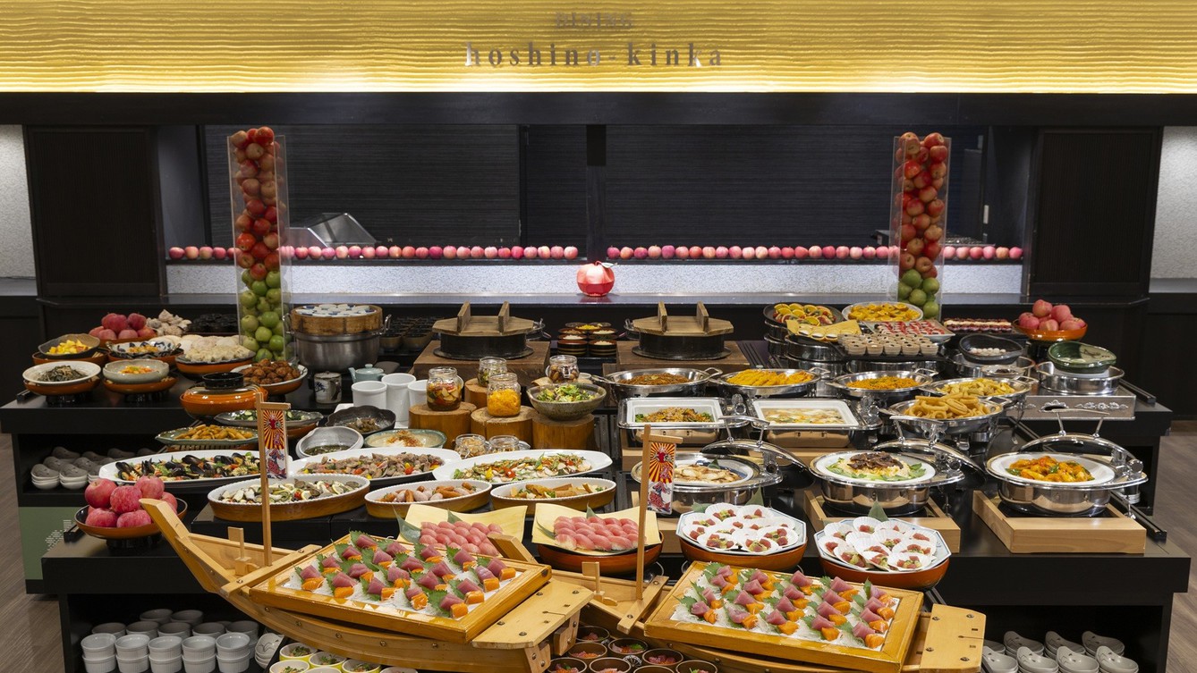 【夕食バイキング】イメージ地元の食材をふんだんに使用、オリジナルりんご創作料理も楽しめる夕食♪