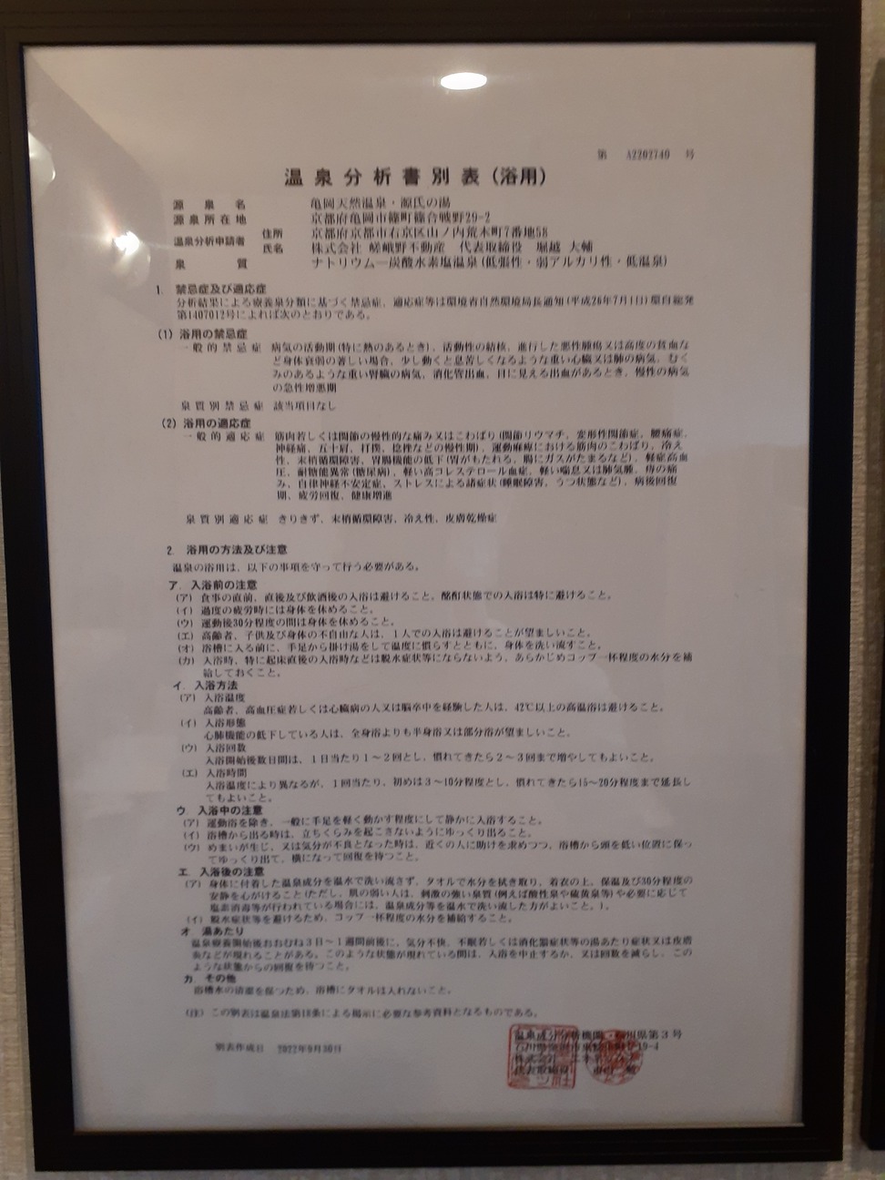 温泉分析書別表