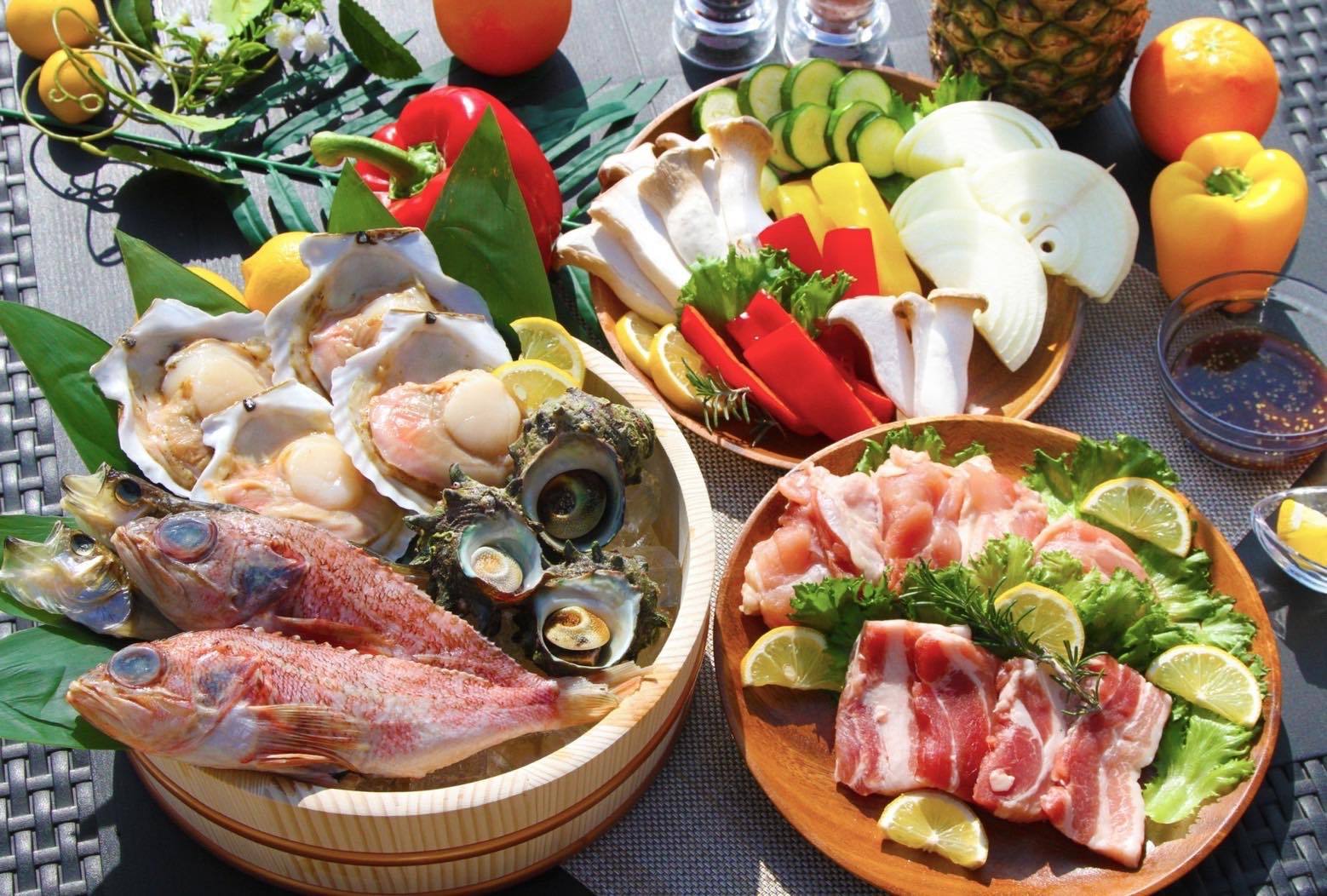 【選べるプレミアムBBQ】海鮮5種と岡山産のピーチポークが楽しめる！「海鮮BBQセット」