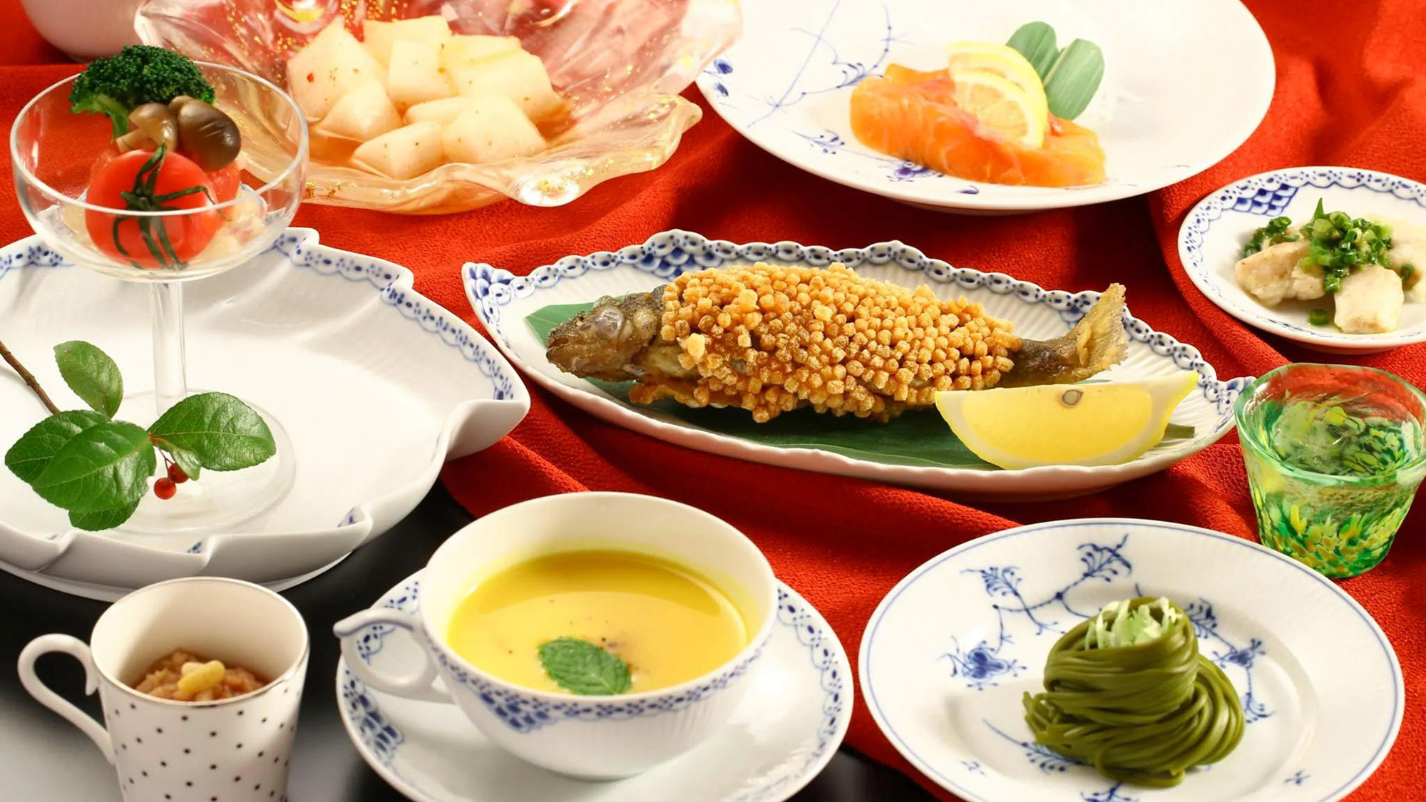 ・【夕食一例】春の山菜、夏の信州野菜、秋のきのこなど、季節の食材を厳選した旬会席をお出しします