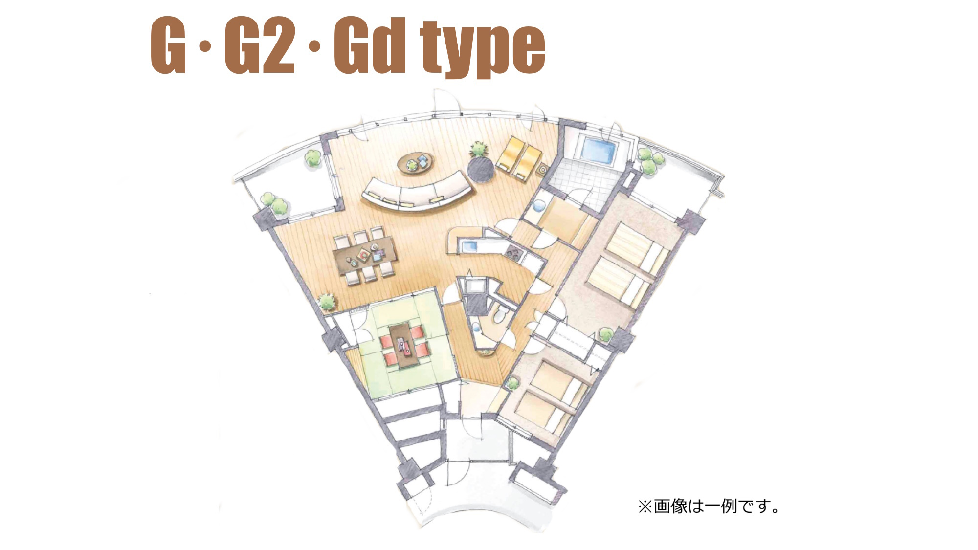 【G・G2・Gdタイプ間取り一例】3LDK・最大8名までご宿泊可能な広々客室（間取り・階数ご指定不可