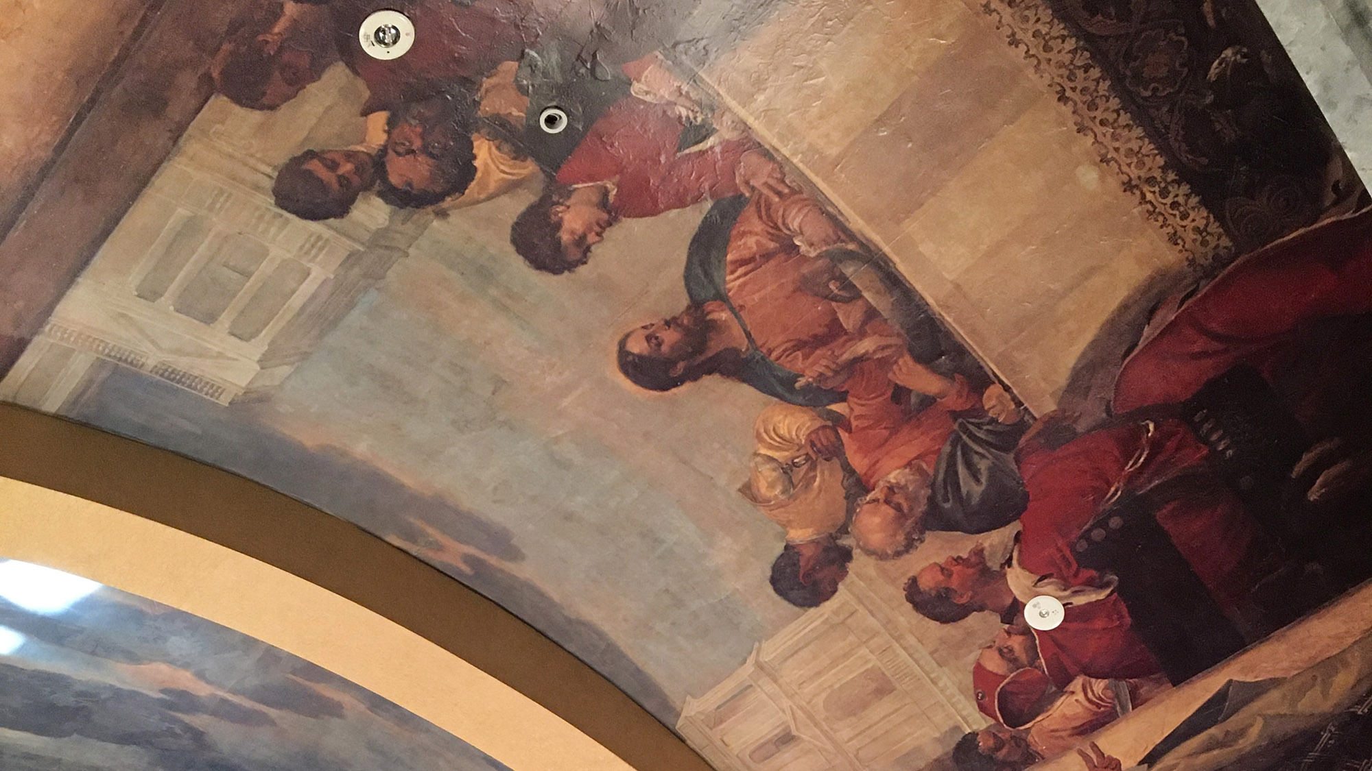 ・【箱根ガラスの森美術館】館内の天井に描かれた「最後の晩餐」の壁画