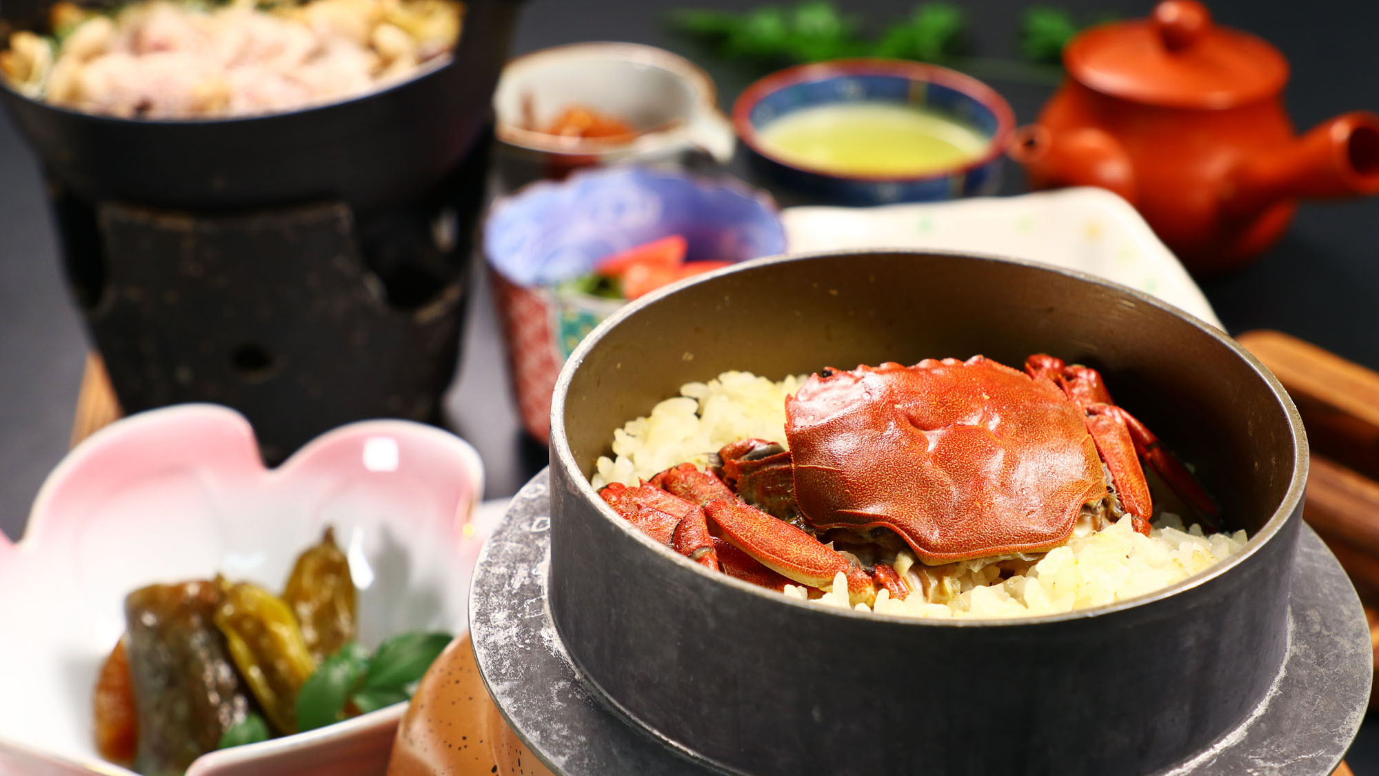 お食事おまかせコースの一例※9月〜2月はズガニ釜飯、6月〜9月はアユ釜飯になります*