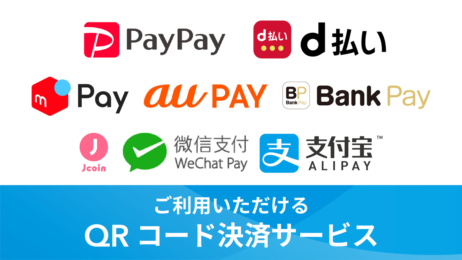 現金、クレジットカード、QRコード決済、電子マネー決済