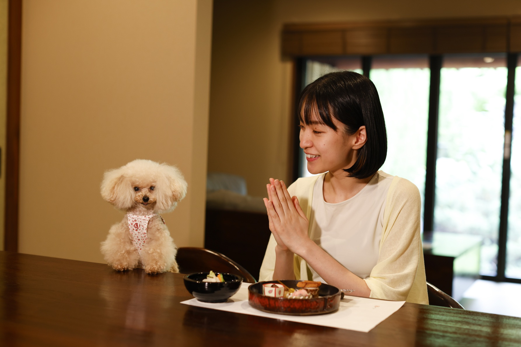 わんちゃんと一緒にお食事