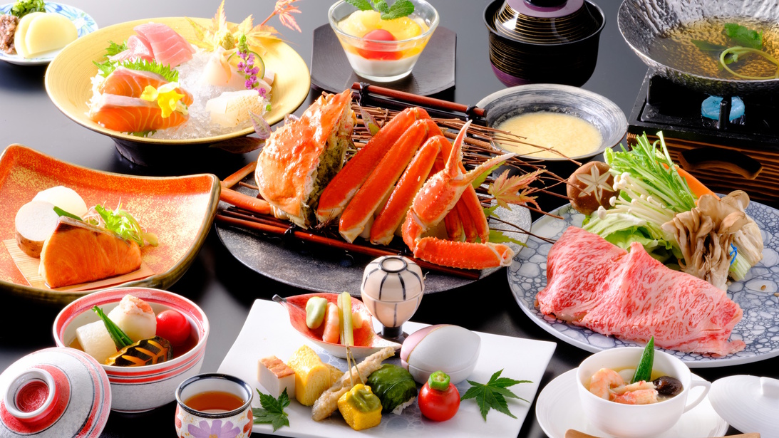 冬【カニだけじゃイヤ！】ズワイガニと鳥取和牛が味わえる、冬の基本会席。１２品