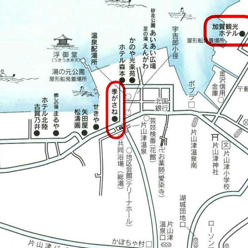 加賀観光ホテル・季がさね両館の地図です。