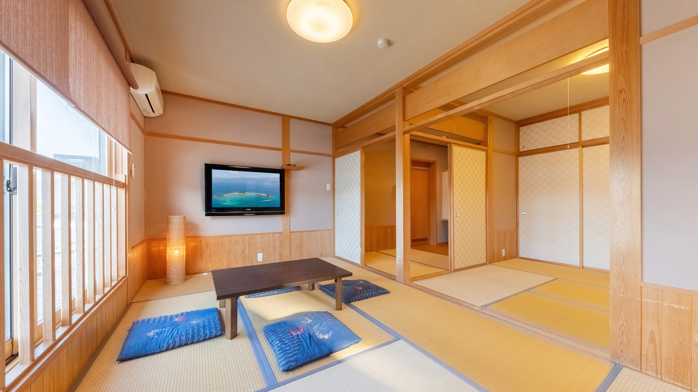 敦賀湾一望の特別室月の間は木の香漂う和の空間、プライベート展望風呂付