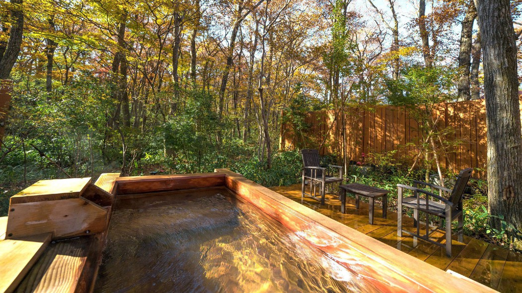 【ふくろうの森】露天風呂付洋室（一例）弱アルカリ泉とマグネシウム泉の混合泉をお楽しみいただけます
