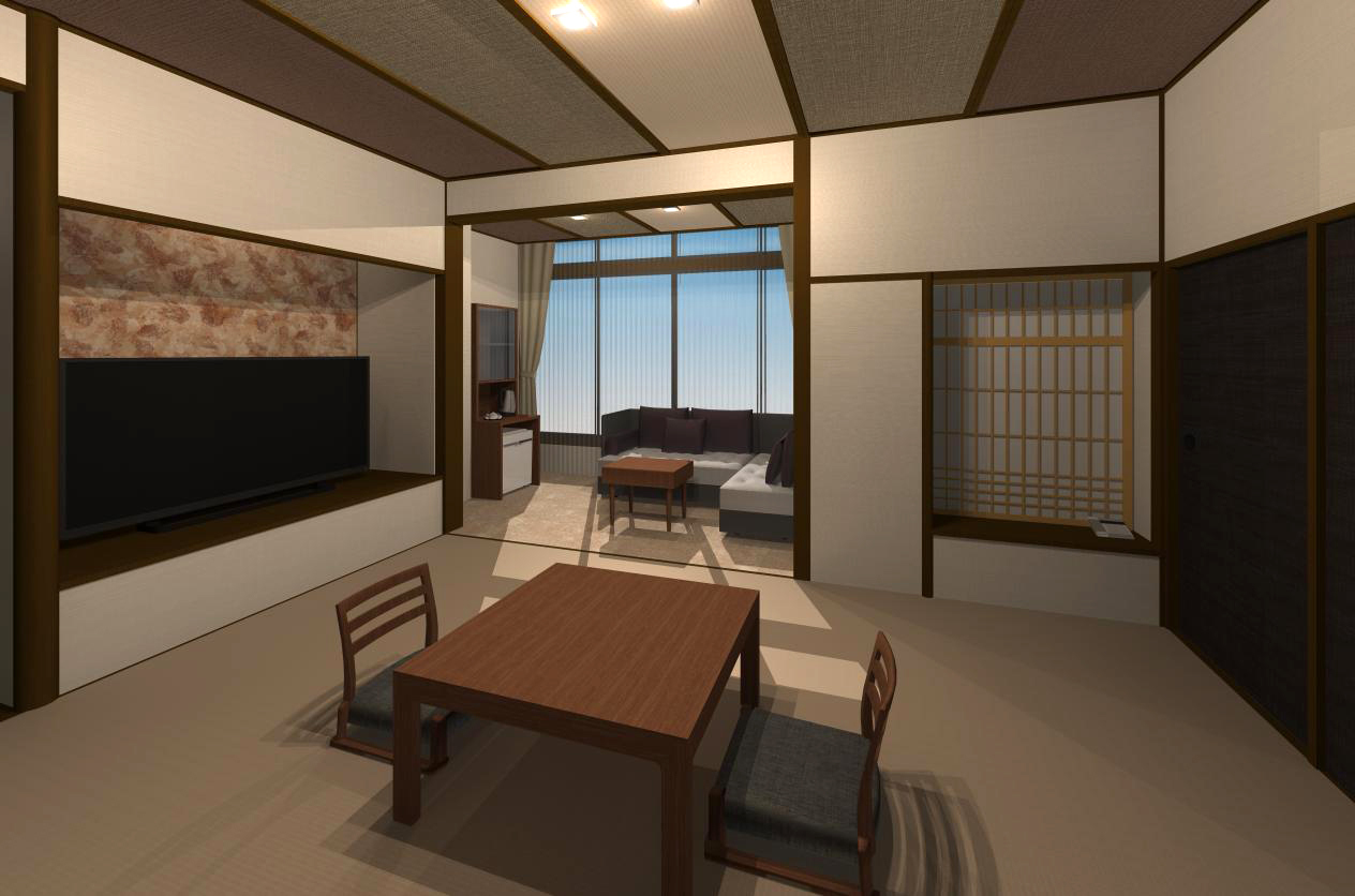 2025年12月リニューアル客室。心落ち着くモダン和室（バス・トイレ付）