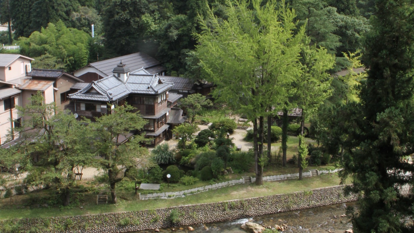 自然に囲まれた嵐渓荘の全景