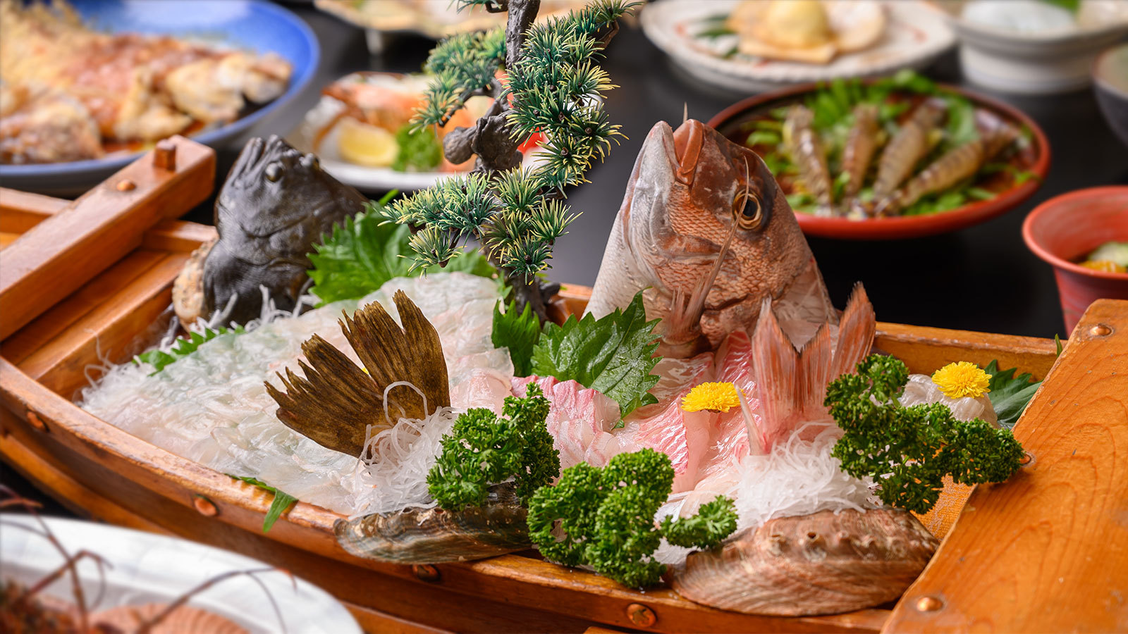 鯛、ヒラメの船盛り