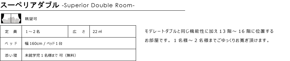 ダブルルーム22㎡13階-16階北側