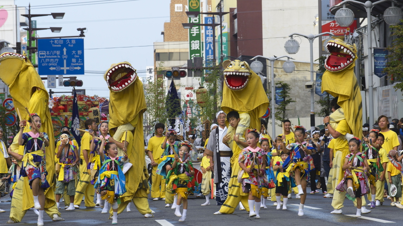 【八戸三社大祭/７月３１日〜８月４日】虎舞の一団です。頭を噛まれると無病息災と言われます。
