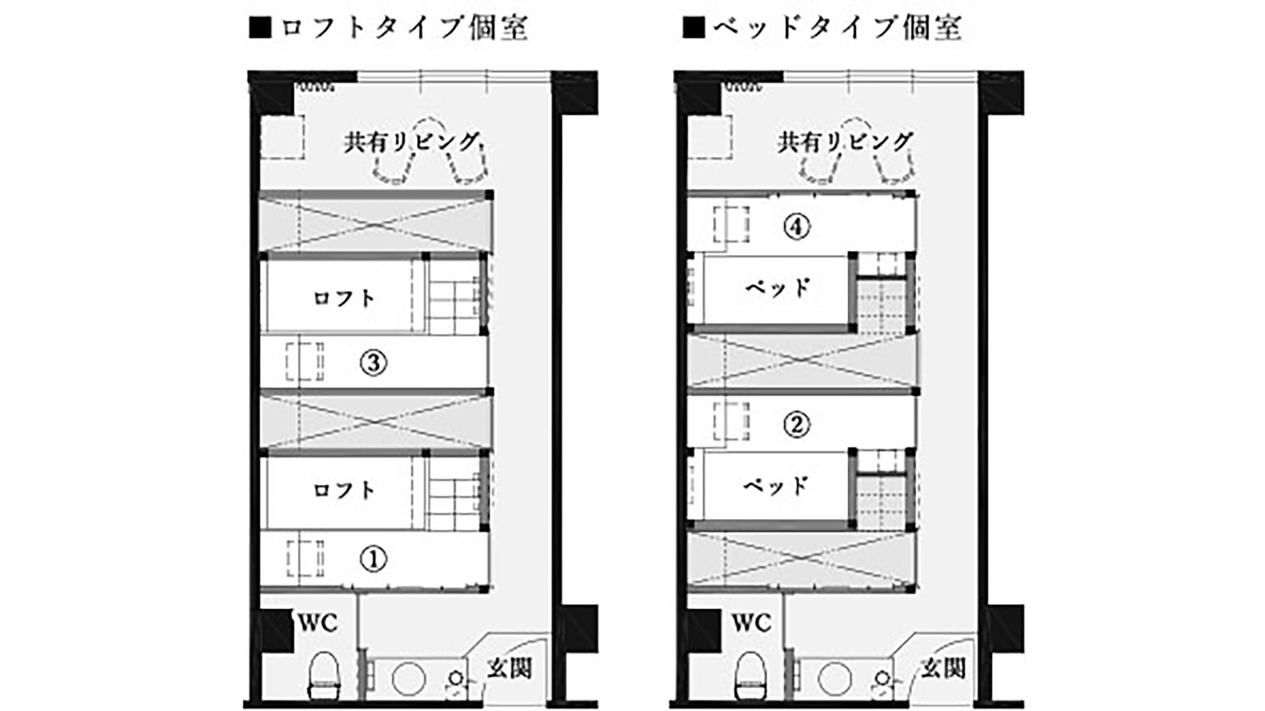 【コンパートメント客室】４ベッドタイプ−345−（間取り図）