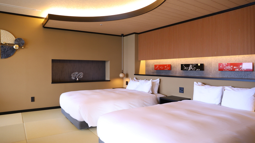 【湖月・湖陽】最上階・半露天風呂付スイート／90平米／〜4名