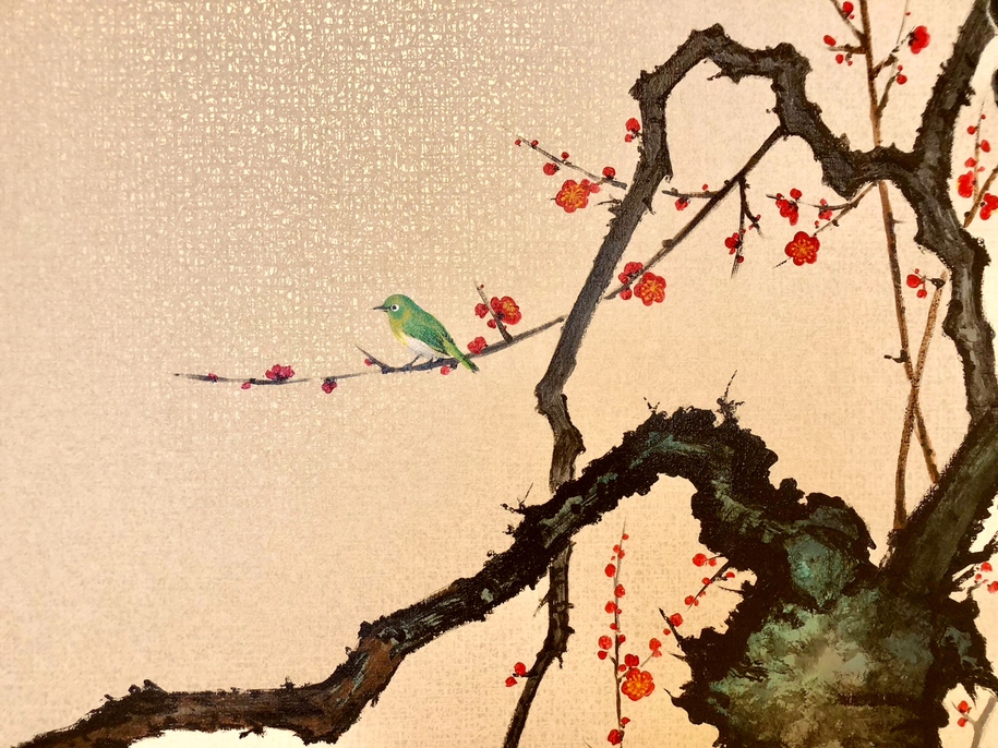 絵画特別ルーム（一例）「梅花饗宴」の間（紅梅と春を謳うメジロ）