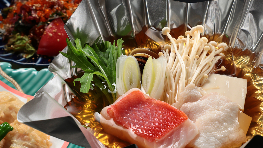 夕食寄せ鍋金目鯛・ハマグリ・豚・豆腐・野菜色々*