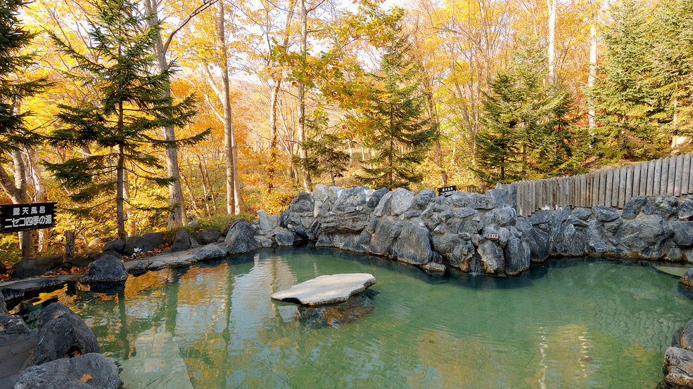 【露天風呂男性】秋〜湧き出る温泉と季節感を楽しめる。