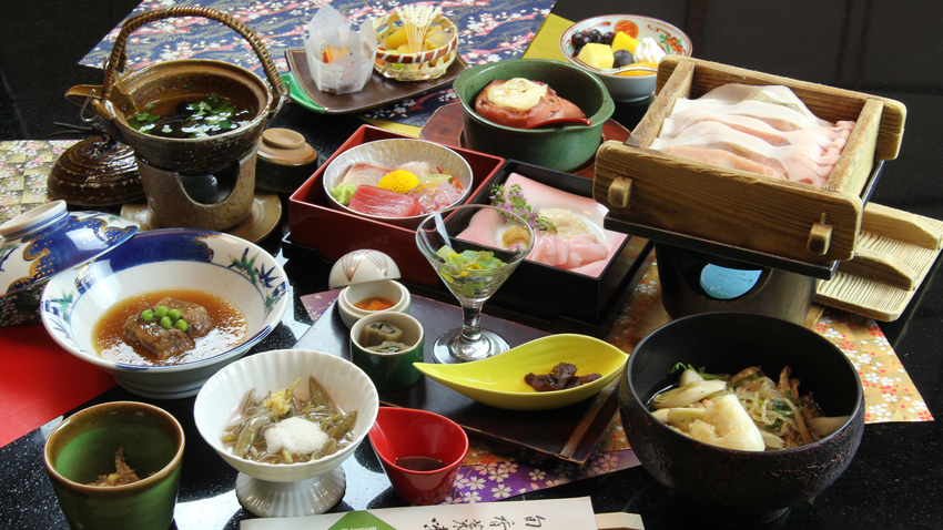 夕食八幡平ポークのせいろ蒸し&選べる鍋会席（料理イメージ）