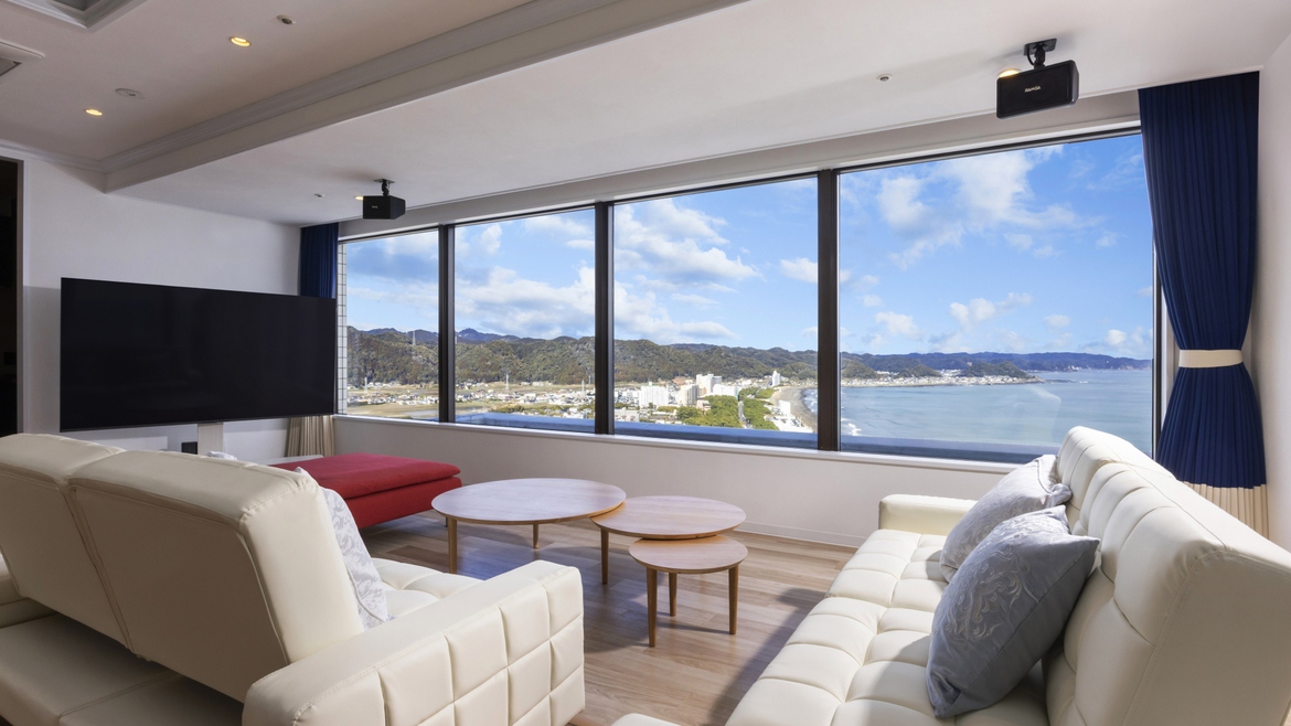 【33階ペントハウス】リビングルームはプライベートとくつろぎを大切にした上質な空間