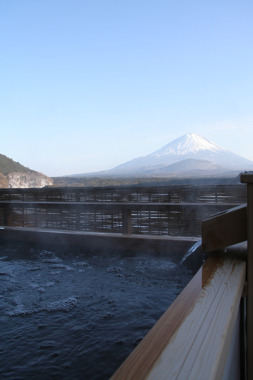 露天からの精進湖と富士