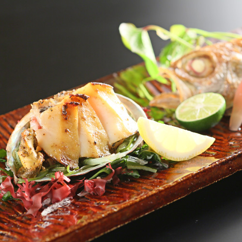*【選べる海鮮】/海鮮焼き物「鮑バターと季節のお魚」/選べる海鮮プランの一品「鮑と海鮮の焼き盛り」