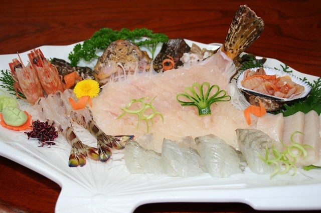 オコゼを中心とした刺身盛り合わせ