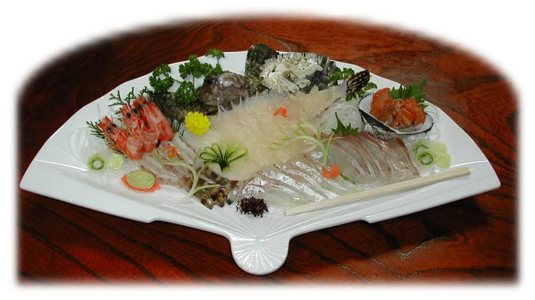 赤貝とオコゼ刺身盛合わせ例