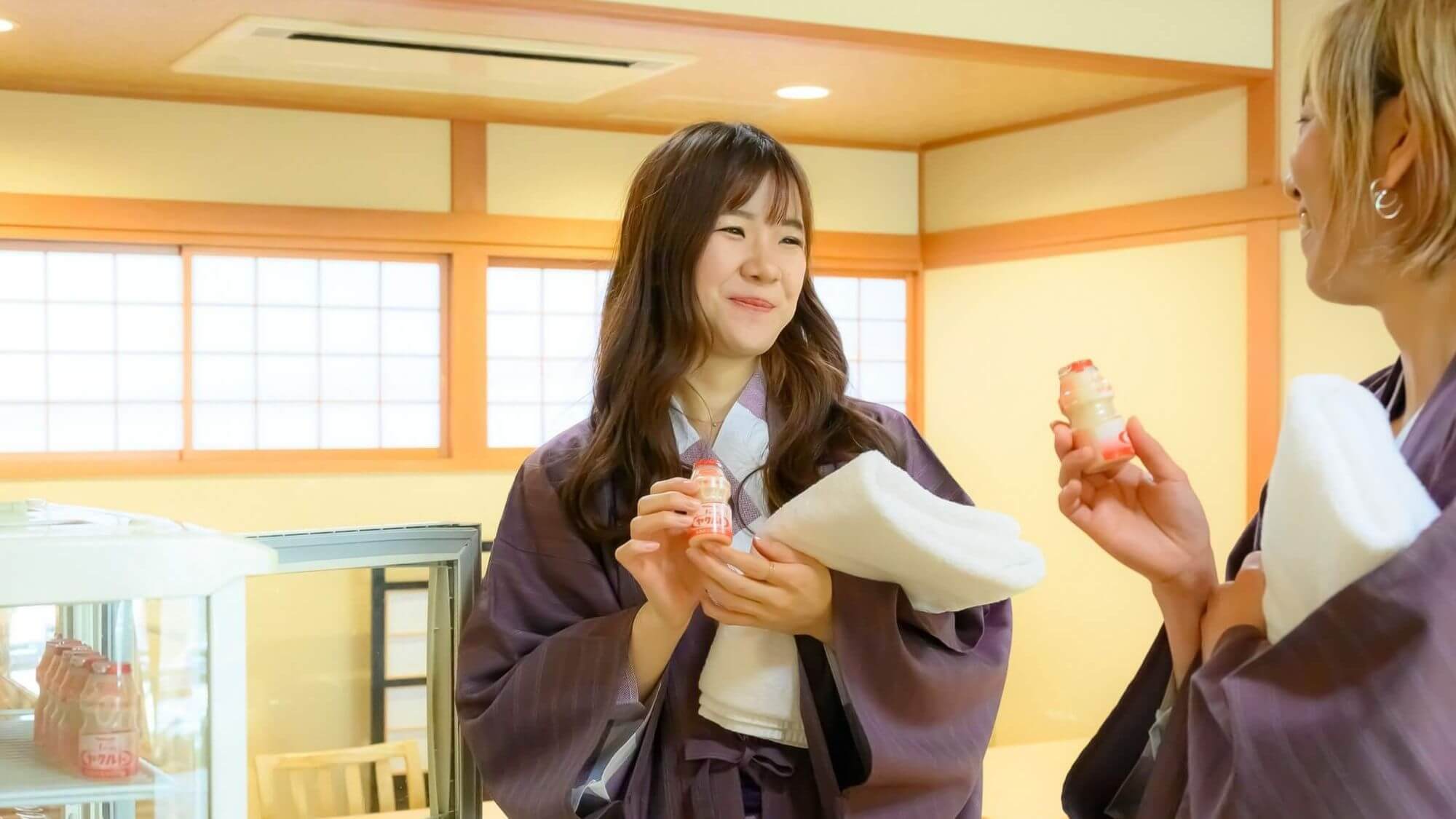 【湯上り処】湯上りに♪乳酸菌飲料サービスがございます