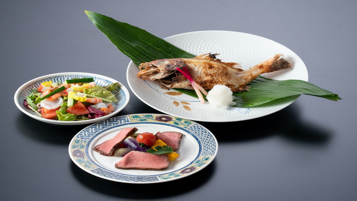 ローストビーフ・のど黒塩焼き・海鮮サラダ（イメージ）
