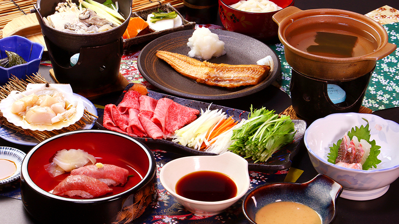 【前沢牛しゃぶしゃぶ】とろけるお肉で野菜を巻いて2種のタレでさっぱりと♪温泉券付