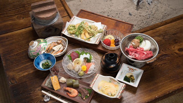 *夕食(黒毛和牛)一例/黒毛和牛の陶板焼きで上質なお肉を堪能。