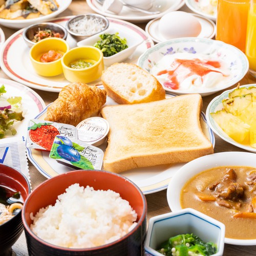【朝食】日立の食材を使ったブッフェスタイルの朝食一例