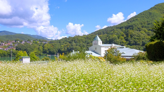 *【外観】夏になると景色は変わり、ソバの花畑が広がります
