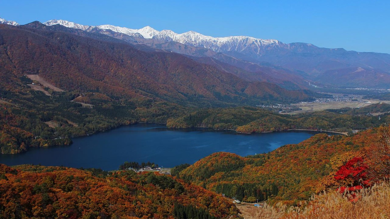 *周辺／白馬三山の三段紅葉と青木湖。絶景に目を奪われます。