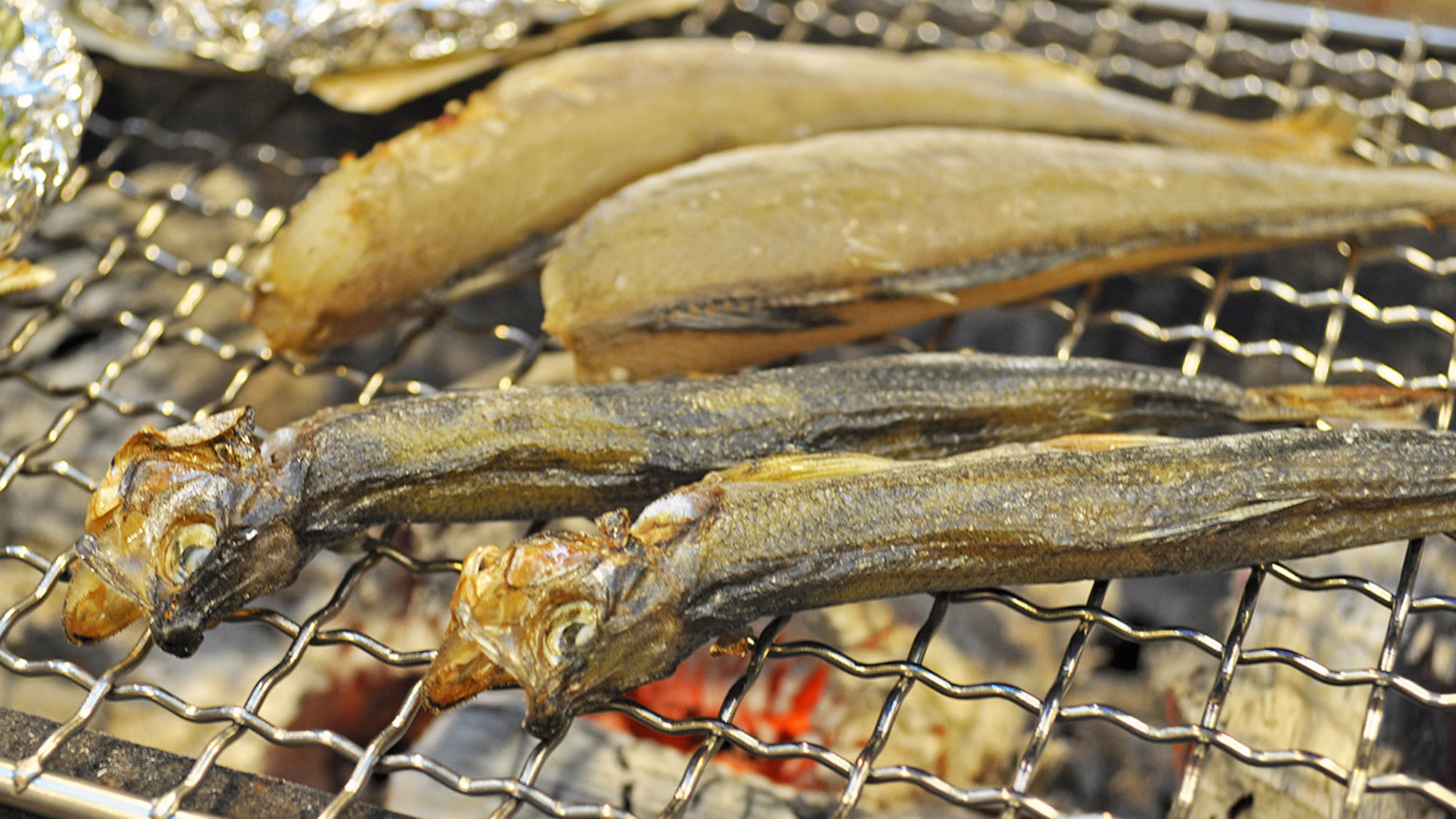 【夕食一例・極上プラン】炭火焼きで召し上がる「ししゃも」と「こまい」