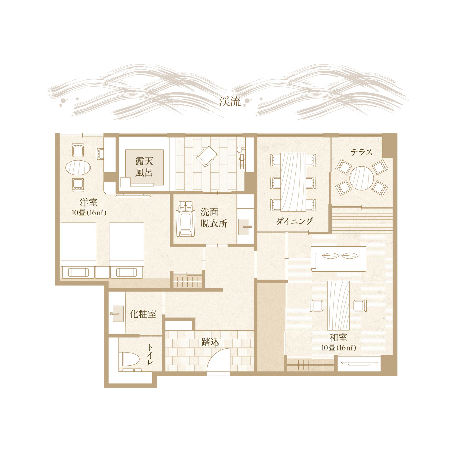 【渓流眺望】部屋食&源泉露天風呂付特別室の間取り１