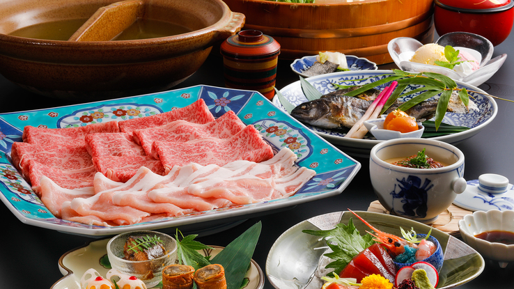 【夕食一例】掛川のお茶を使った「お茶しゃぶしゃぶ」は連泊限定の隠れ人気メニュー！