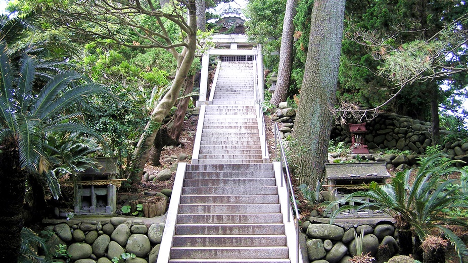 *大瀬神社／この階段を上った先に社殿があります。周りから隔たれた、静かな癒しの空間。