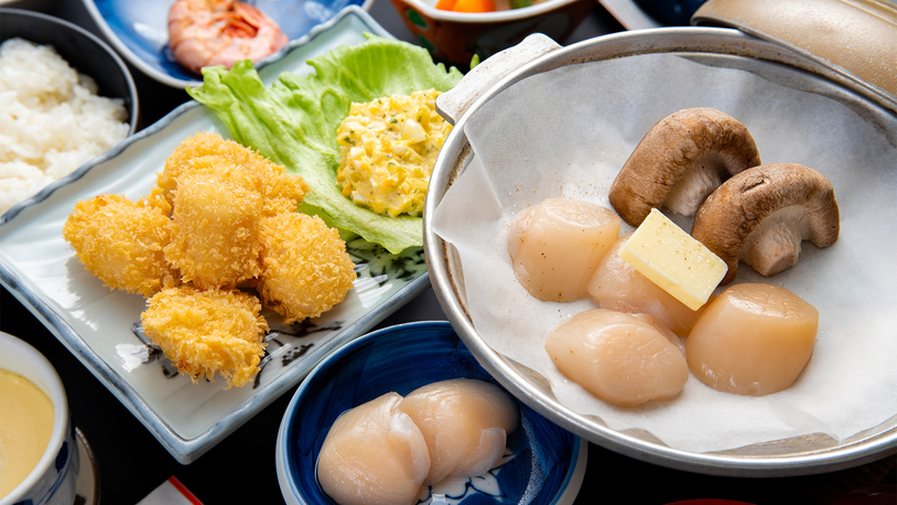 【選べる夕食】サロマ湖ホタテ御前（※11月〜4月頃の期間は牡蠣御前に代わります。）