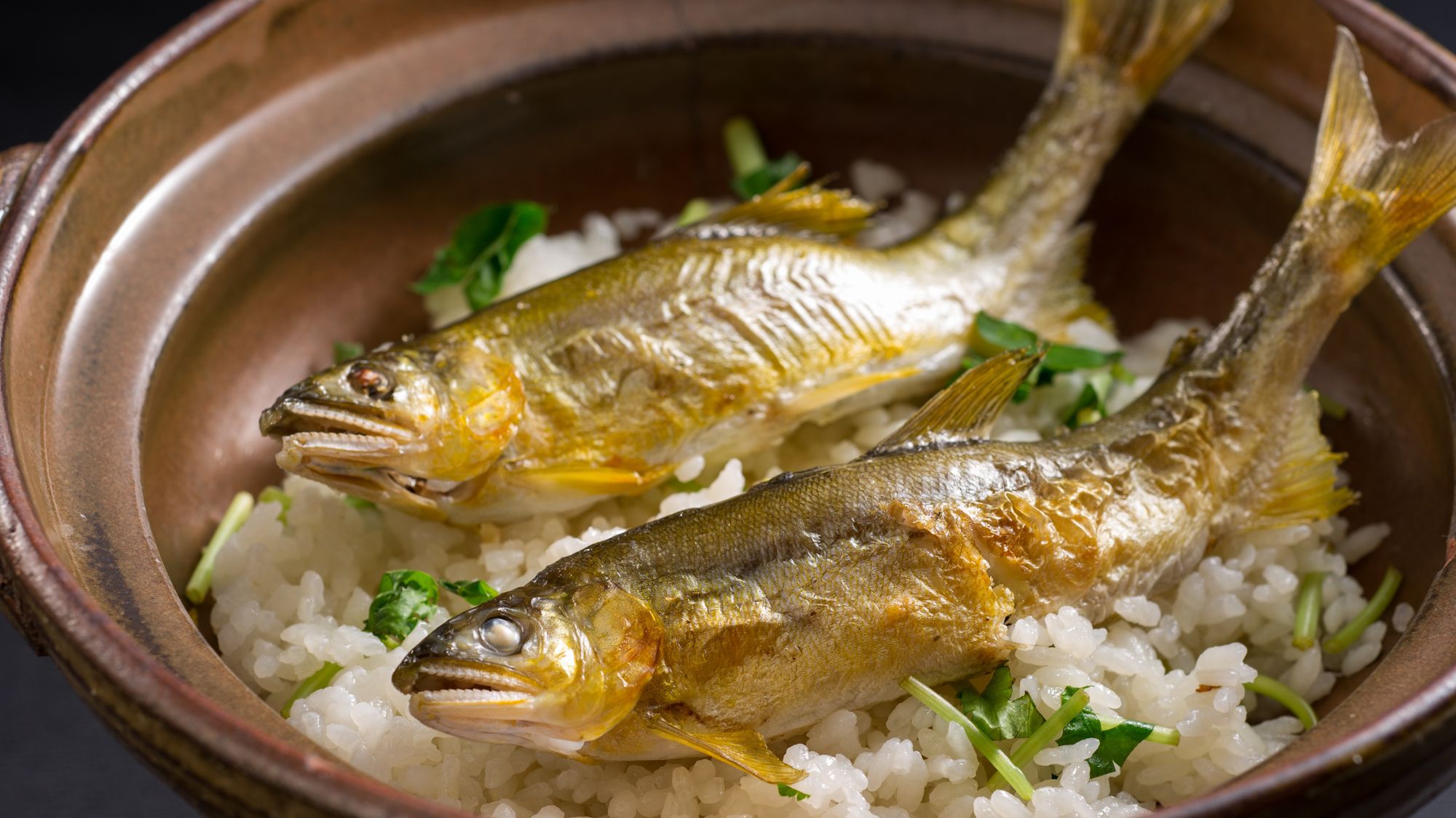 料理：目前で炊き上げる「ほっくほく鮎ご飯」