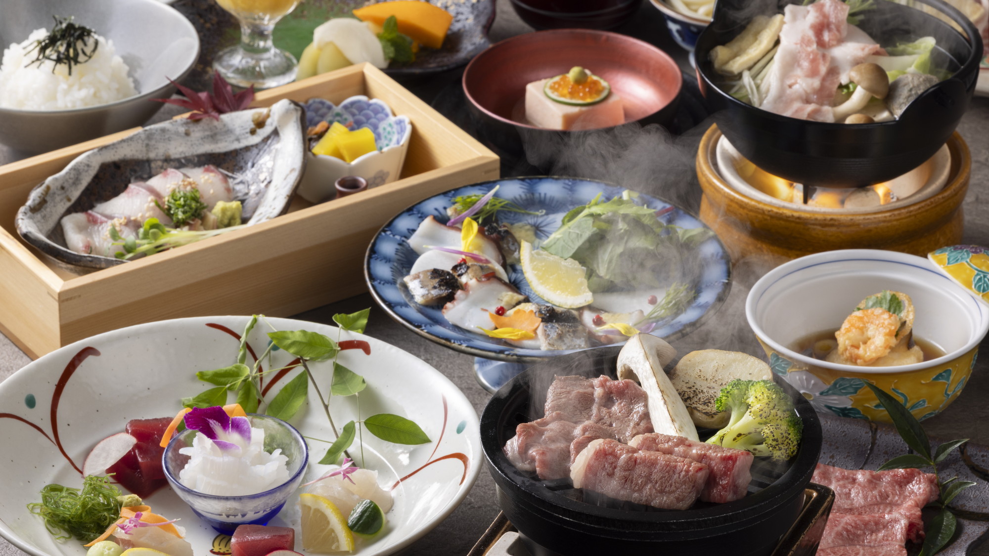 【土地の恵み会席/オリーブ牛鉄板焼き】秋(2025年9月〜11月)  